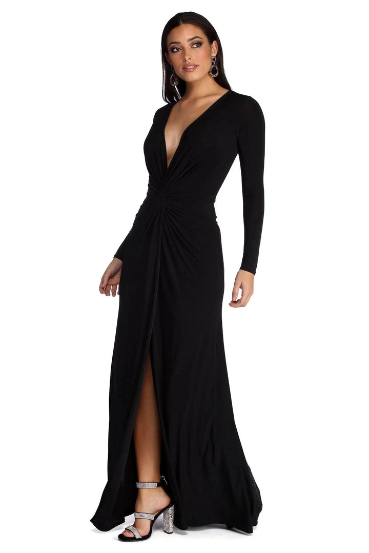 Elegant midi dress featuring a flattering V-neckline and pleated design, suitable for formal occasions. 4