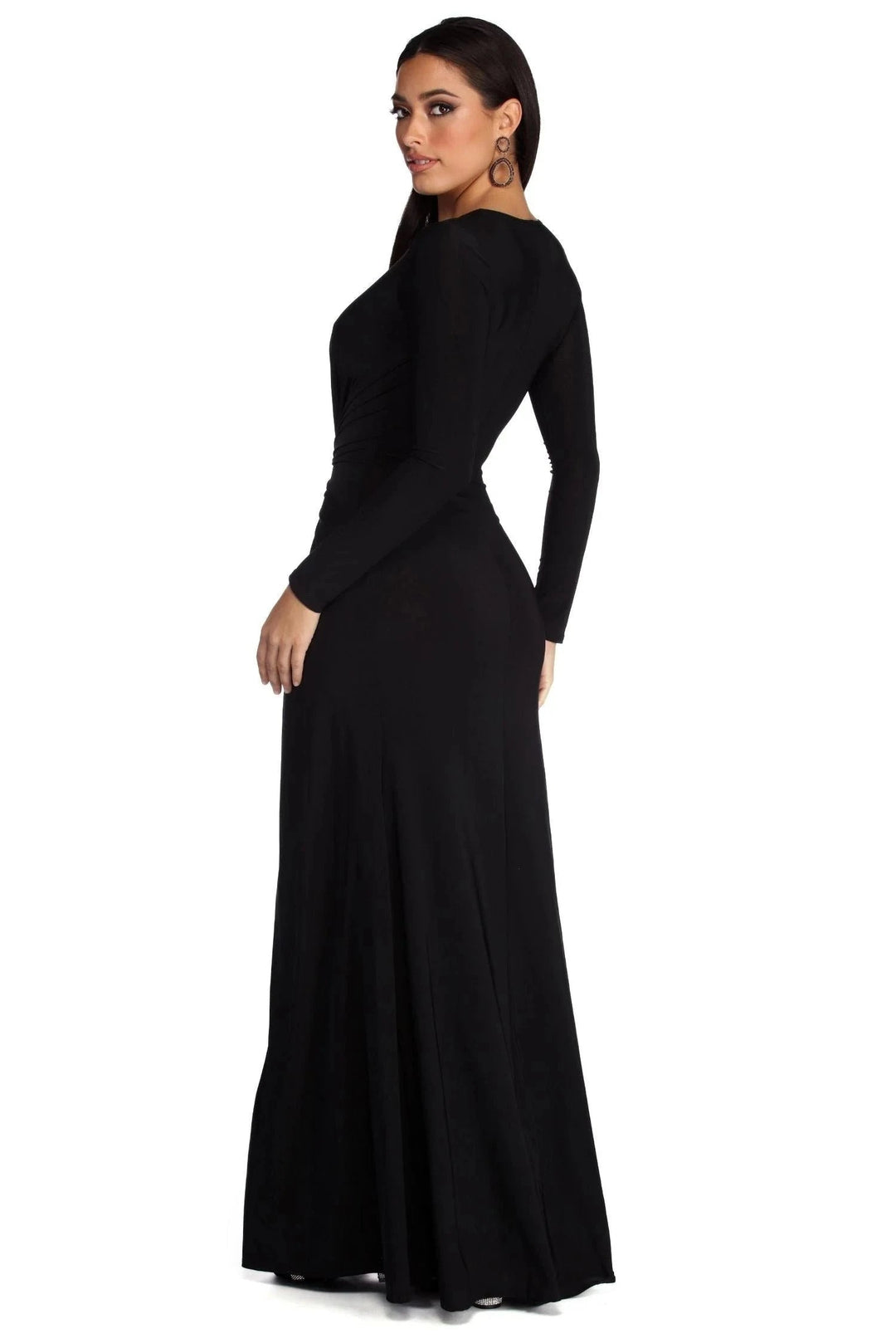 Elegant midi dress featuring a flattering V-neckline and pleated design, suitable for formal occasions. 5