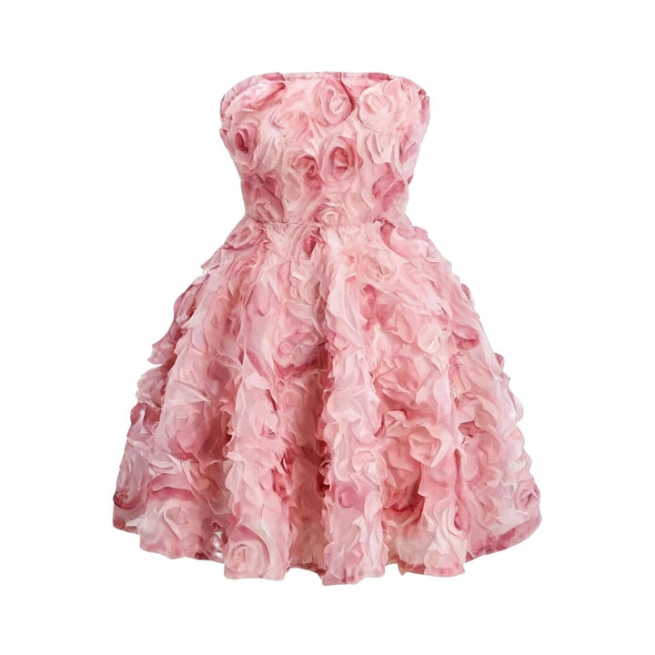 Elegant midi dress featuring a hand-sculpted rosette design, with a fitted silhouette ideal for formal occasions. 3