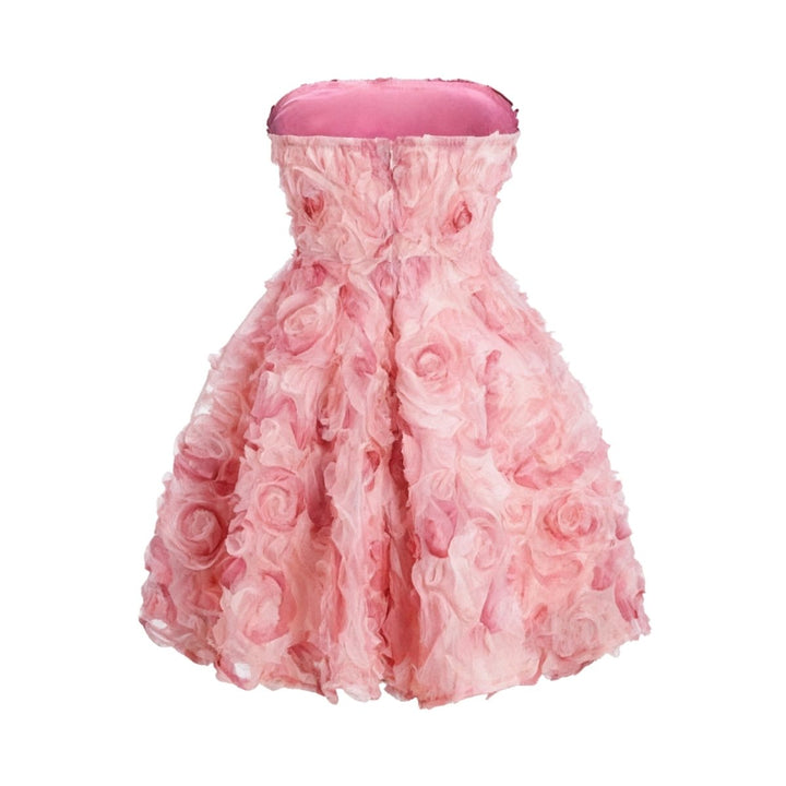 Elegant midi dress featuring a hand-sculpted rosette design, with a fitted silhouette ideal for formal occasions. 4