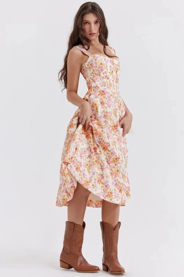 Elegant off-shoulder midi dress featuring a thigh-high split. 11