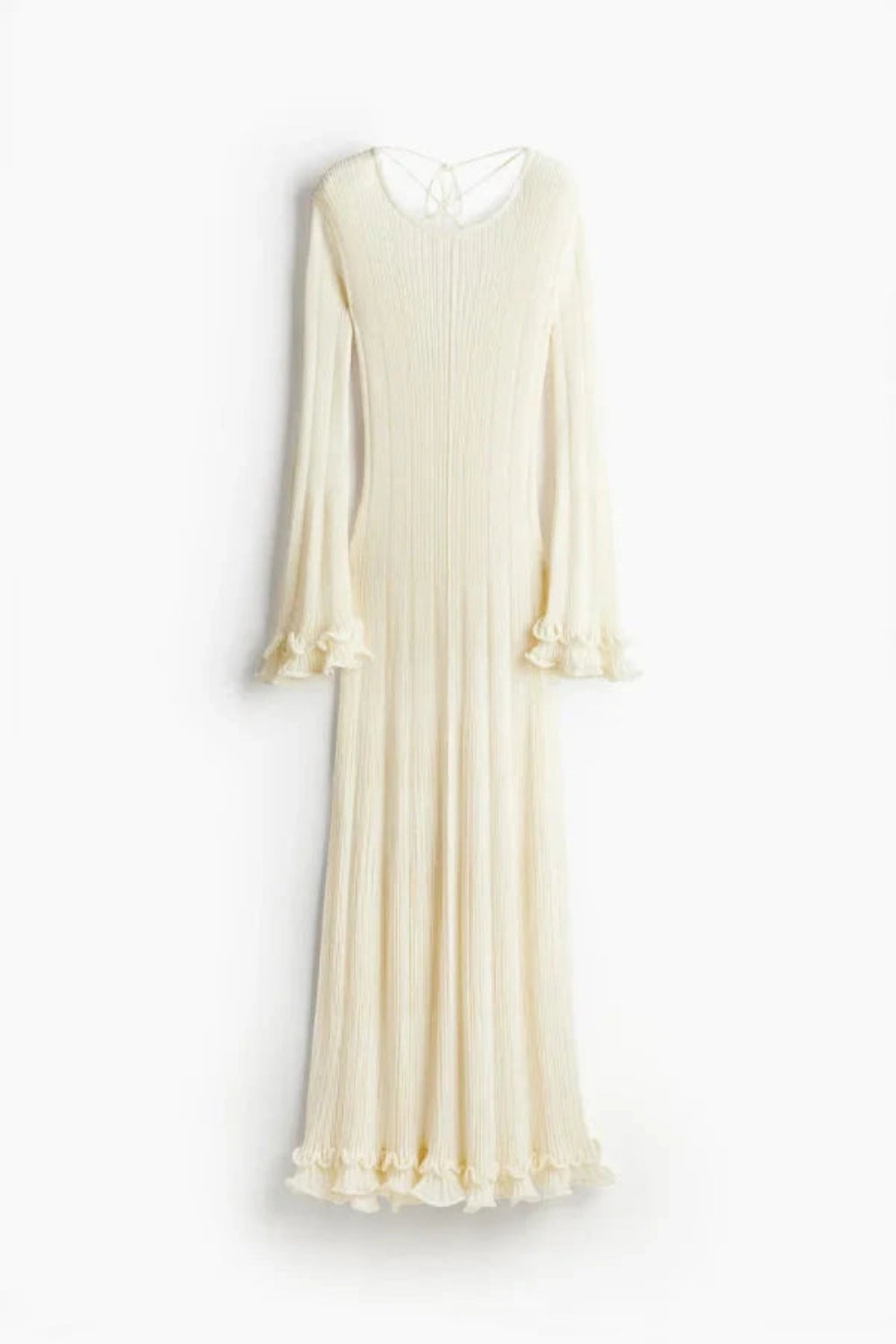 Midi dress with ruffled cuffs and a body-skimming silhouette, perfect for formal occasions. 7