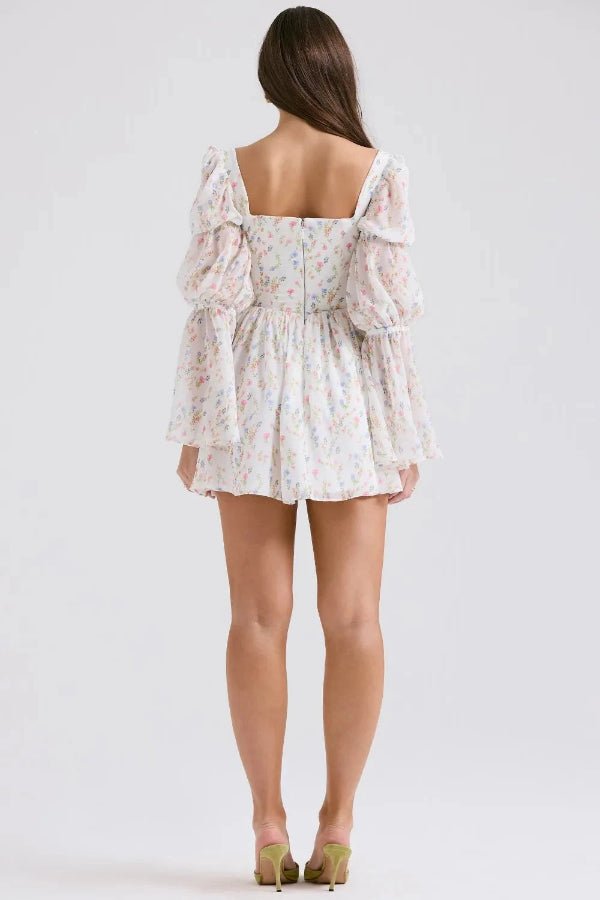 Elegant midi dress featuring a tiered design and floral print, perfect for formal events. 5