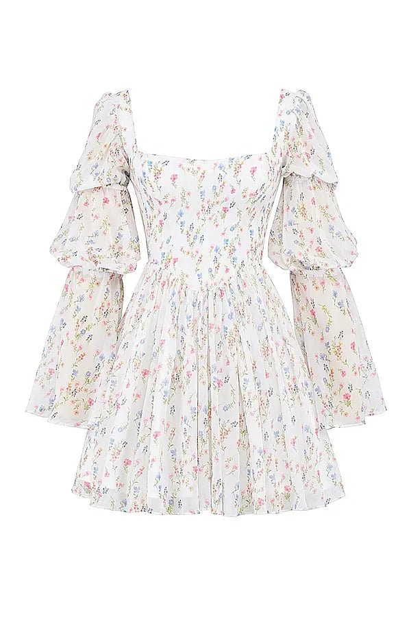 Elegant midi dress featuring a tiered design and floral print, perfect for formal events. 7