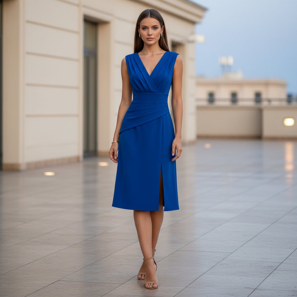 Evening Dress | Pleated Flared Skirt for Formal Weddings and Events-Evening Dresses-Mykonostore-Blue-S-Mykonostore