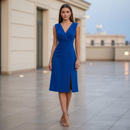 Evening Dress | Pleated Flared Skirt for Formal Weddings and Events-Evening Dresses-Mykonostore-Blue-S-Mykonostore