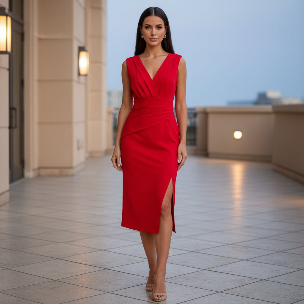 Evening Dress | Pleated Flared Skirt for Formal Weddings and Events-Evening Dresses-Mykonostore-Red-S-Mykonostore