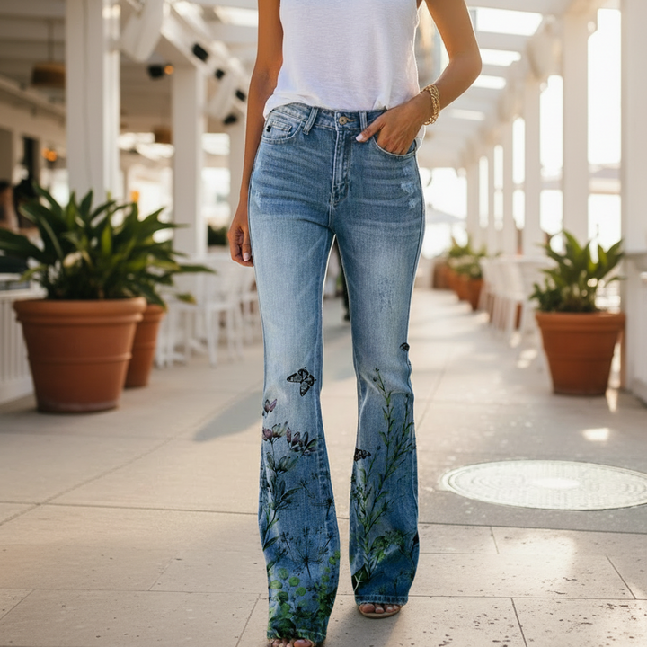 Flare Pants | Vibrant Print, Flattering Flare Cut-Women's Flare Pants-Mykonostore-With black butterfly-S-Mykonostore