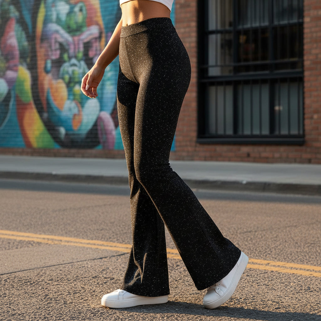 Flared Trousers | Glittery Design for Effortless Glamour-Trousers-Mykonostore-Mykonostore