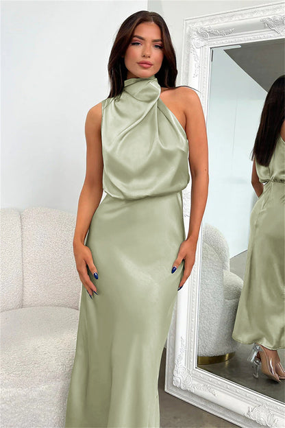 Halter Neck Long Dress | Elegant Flowy Design for Wedding Guests and Summer Events-Women’s Dresses-Mykonostore-Mykonostore