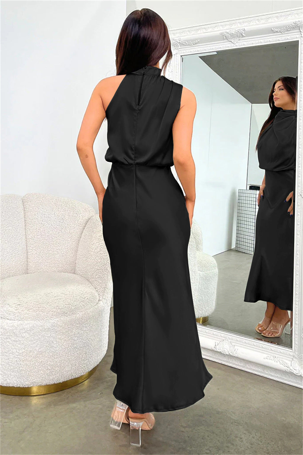 Halter Neck Long Dress | Elegant Flowy Design for Wedding Guests and Summer Events-Women’s Dresses-Mykonostore-Mykonostore