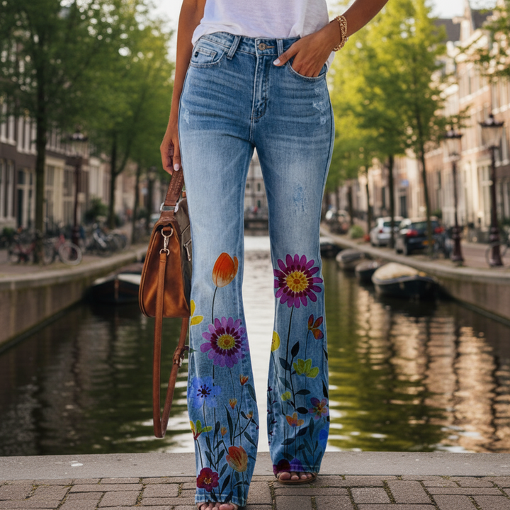 Luna – Dames Flared Broek | Speelse Print met Flatterende Pasvorm - 1