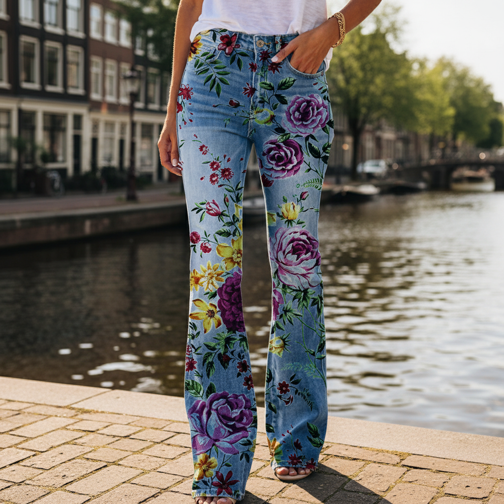 Luna – Dames Flared Broek | Speelse Print met Flatterende Pasvorm - 6