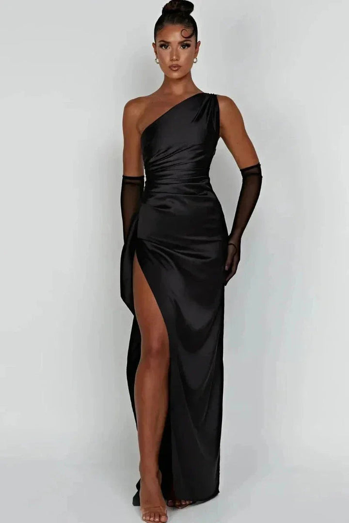 Maxi Dress | Asymmetrical Design with High Slit-Maxi Dresses-Mykonostore-Black-S-Mykonostore
