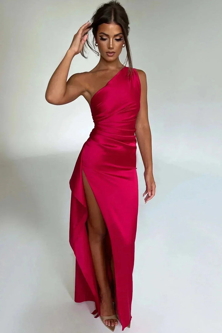 Maxi Dress | Asymmetrical Design with High Slit-Maxi Dresses-Mykonostore-Dark Pink-S-Mykonostore