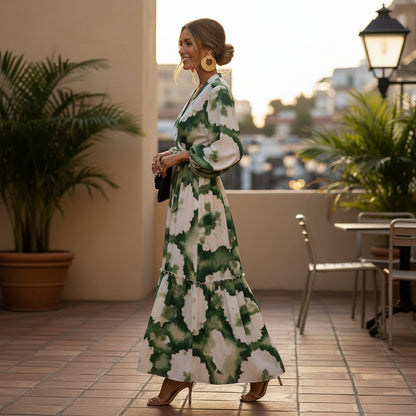 Maxi Dress | Elegant Long Sleeve V-Neck Design for Women-Maxi Dresses-Mykonostore-Mykonostore