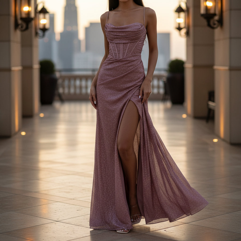 Maxi Dress | Sequined Corset Design with High Slit for Women-Dresses-Mykonostore-Pink-S-Mykonostore