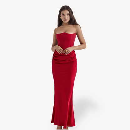 Maxi Dress | Strapless Corset Bodice-Maxi Dresses-Mykonostore-Red-S-Mykonostore