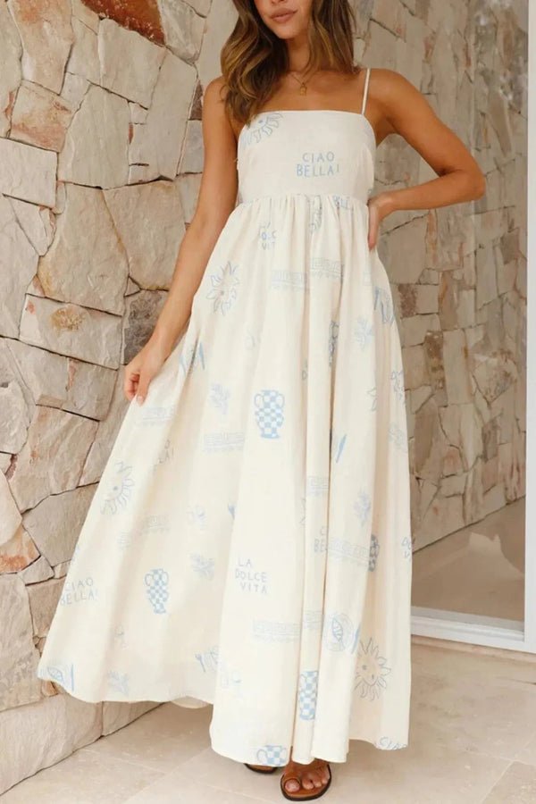 Maxi dress featuring an elegant square neckline and an open back, perfect for formal occasions. 1