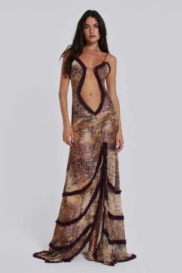Maxi dress featuring a flattering silhouette with ruffles, perfect for casual outings. 0