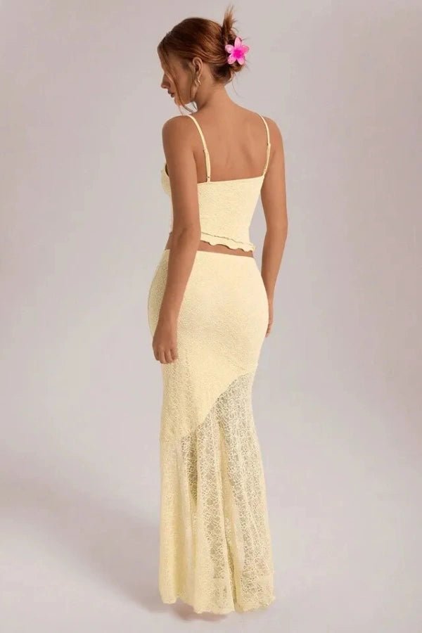 Maxi skirt set featuring an asymmetrical hem camisole, perfect for casual outings. 4