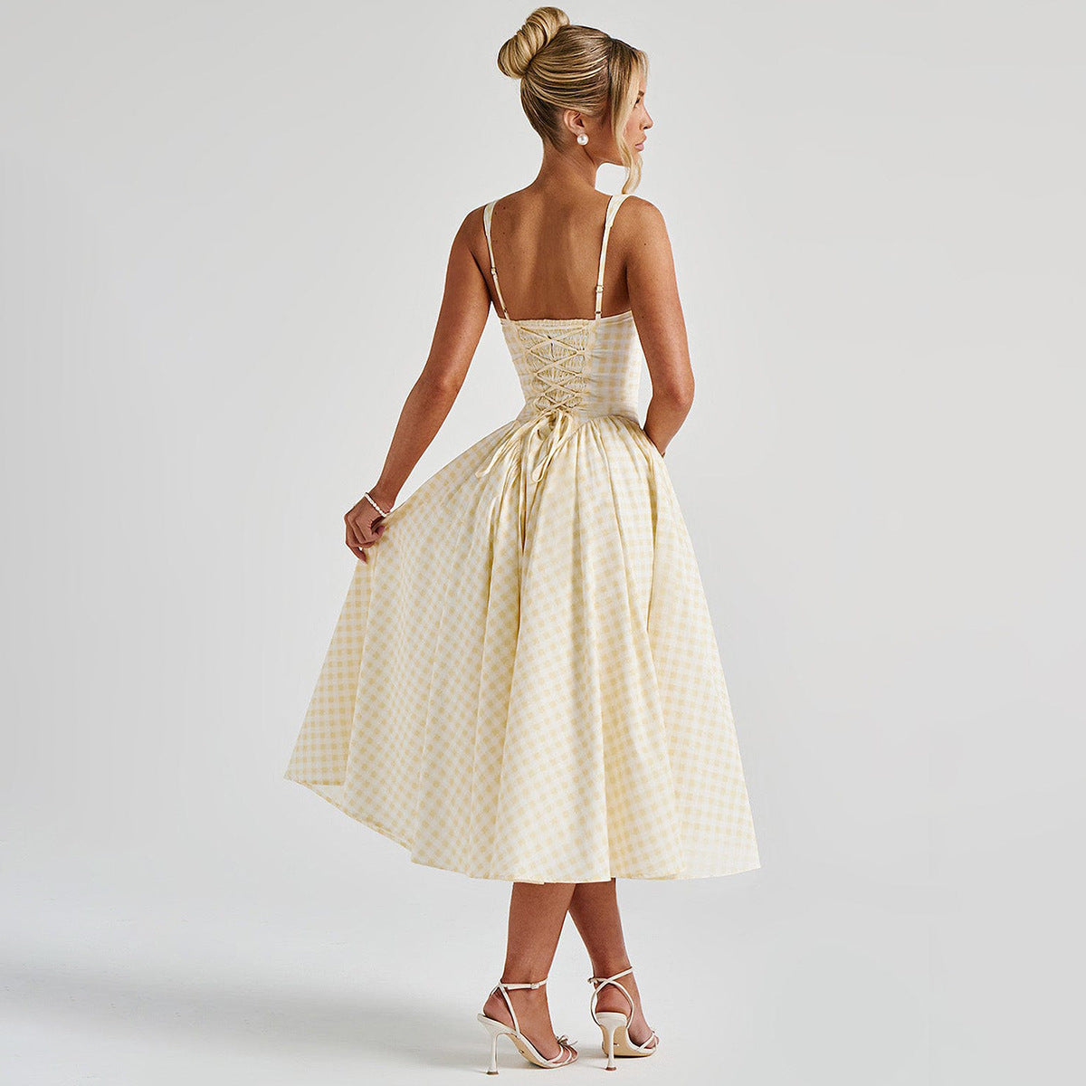 Midi Dress | Elegant Princess Cut with Square Neck-Women's Dresses-Mykonostore-Mykonostore