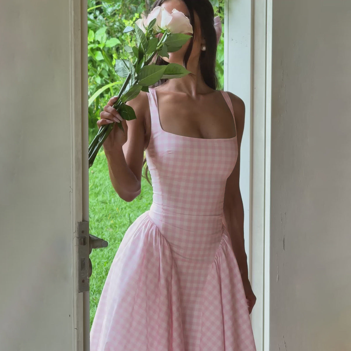 Midi Dress | Elegant Princess Cut with Square Neck-Women's Dresses-Mykonostore-Mykonostore
