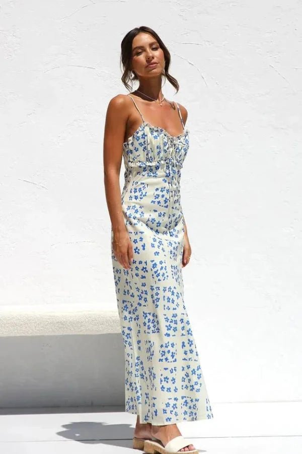 Midi dress featuring a square neckline and ruffles, designed for casual outings. 5