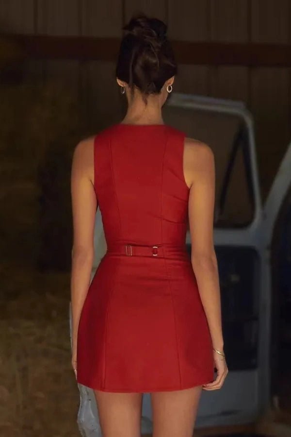 A mini dress featuring a button front design, with a fitted silhouette, suitable for casual outings. 4
