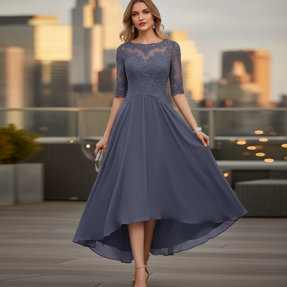 Party Dress | Lace Detail, Flattering Fit-Women's Dresses-Mykonostore-Gray-S-Mykonostore