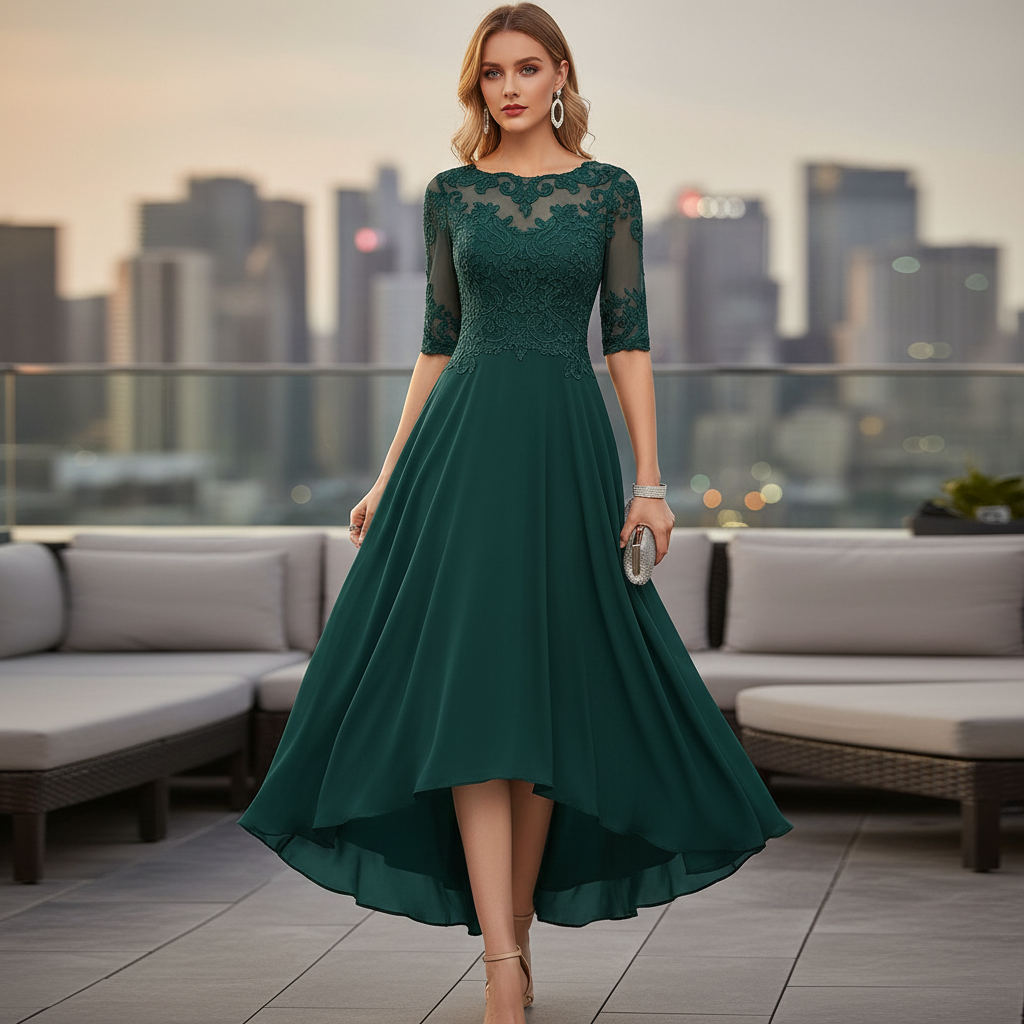 Party Dress | Lace Detail, Flattering Fit-Women's Dresses-Mykonostore-Green-S-Mykonostore