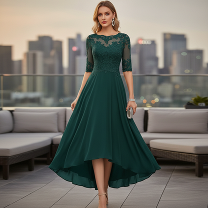 Party Dress | Lace Detail, Flattering Fit-Women's Dresses-Mykonostore-Green-S-Mykonostore