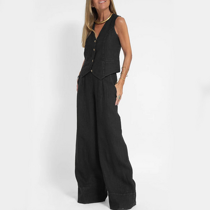 Two-Piece Set | Sleeveless Vest & Straight Pants-Sets-Mykonostore-Black-S-Mykonostore