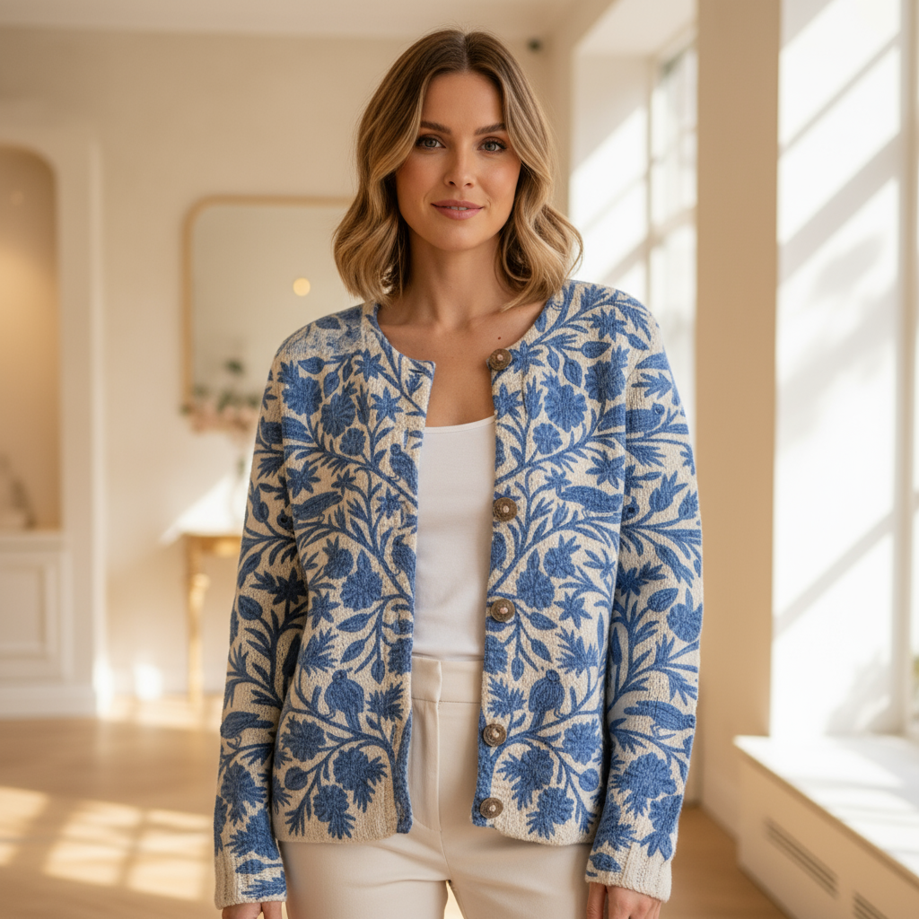 Livia – Dames Cardigan | Gebreid Bloemenpatroon met Knoopdetails - 1