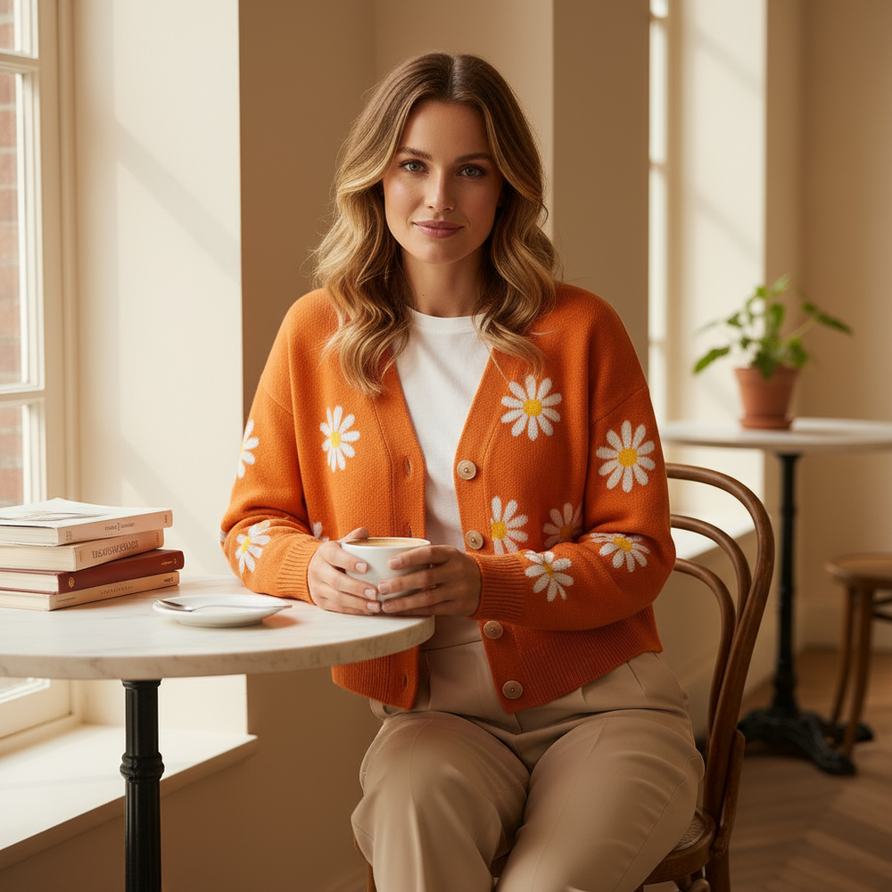 Livia – Dames Vest | Gebreid Bloemenpatroon met Knoopsluiting - 2