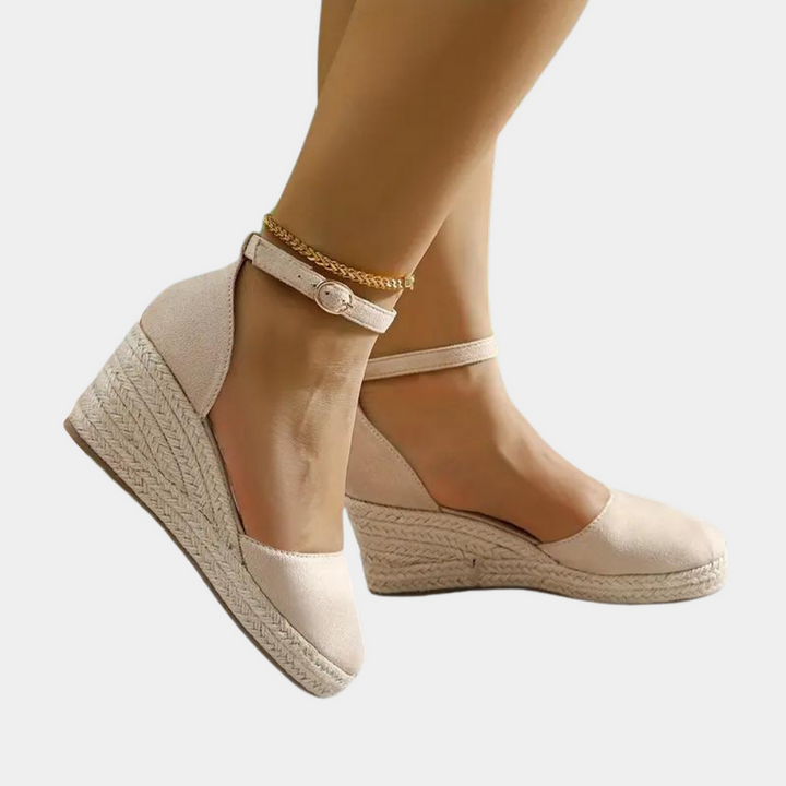 Wedge Heels | Adjustable Ankle Strap, Comfortable Fit-Women's Wedge Heels-Mykonostore-Apricot-5-Mykonostore