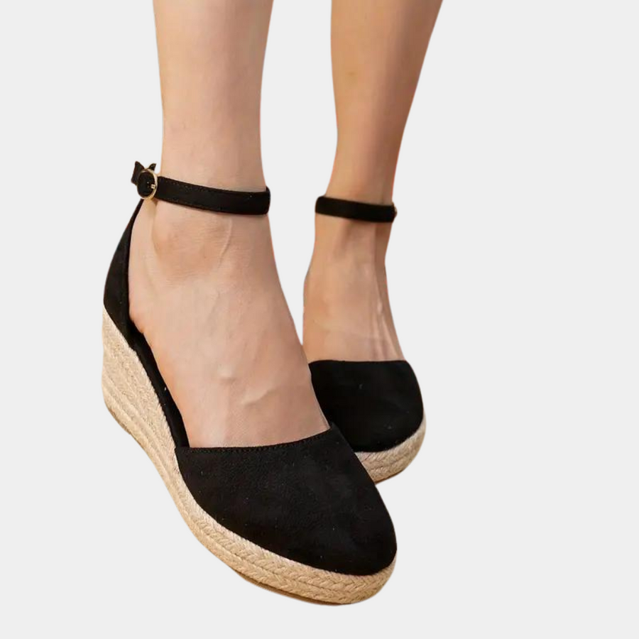 Wedge Heels | Adjustable Ankle Strap, Comfortable Fit-Women's Wedge Heels-Mykonostore-Black-5-Mykonostore