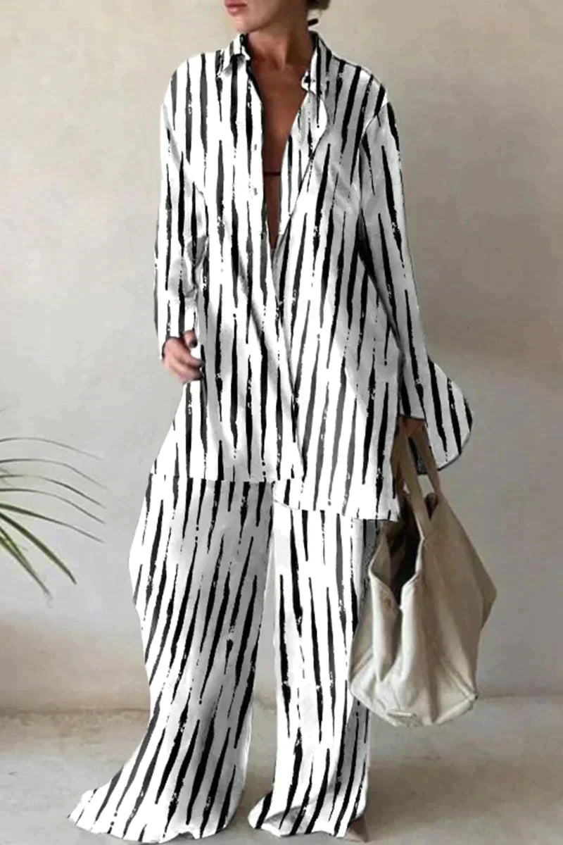 Women's Abstract Print Two-Piece Set | Elegant Comfortable Outfit-Mykonostore-White-Black-XS-Mykonostore
