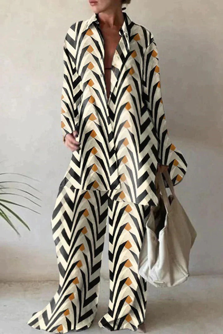 Women's Abstract Print Two-Piece Set | Elegant Comfortable Outfit-Mykonostore-Yellow-Black-XS-Mykonostore