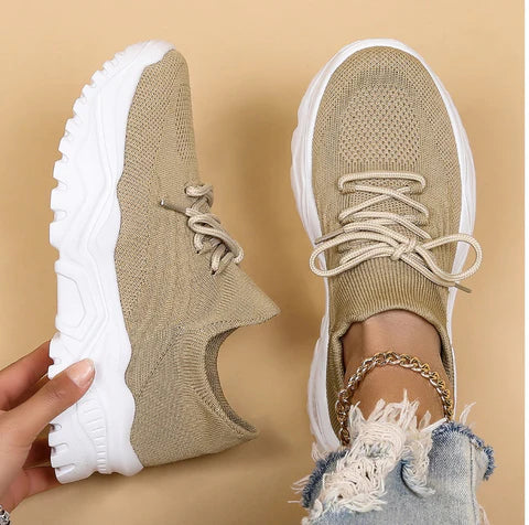 Women's Breathable Fabric Sneakers | Lightweight Comfortable Walking Shoes for Everyday Use-Sneakers-Mykonostore-Beige-5-Mykonostore