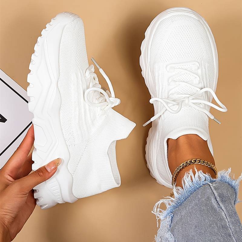 Women's Breathable Fabric Sneakers | Lightweight Comfortable Walking Shoes for Everyday Use-Sneakers-Mykonostore-White-5-Mykonostore