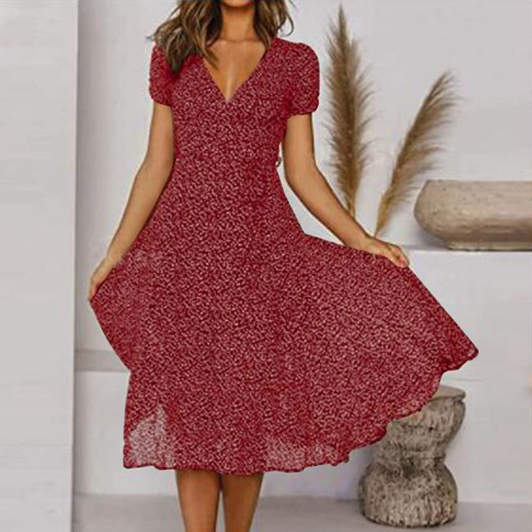 Women's Breathable Floral Print Summer Dress | Elegant A-Line Casual Wear-Mykonostore-Burgundy Red-S-Mykonostore