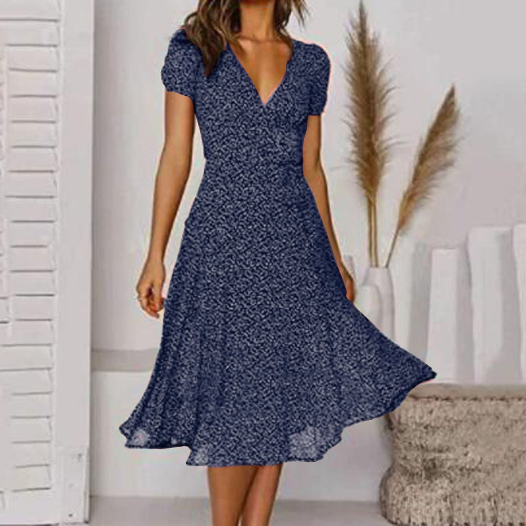 Women's Breathable Floral Print Summer Dress | Elegant A-Line Casual Wear-Mykonostore-Navy Blue-S-Mykonostore