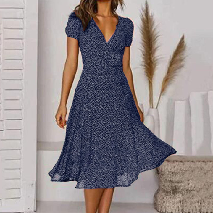 Women's Breathable Floral Print Summer Dress | Elegant A-Line Casual Wear-Mykonostore-Navy Blue-S-Mykonostore