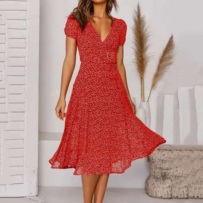 Women's Breathable Floral Print Summer Dress | Elegant A-Line Casual Wear-Mykonostore-Red-S-Mykonostore