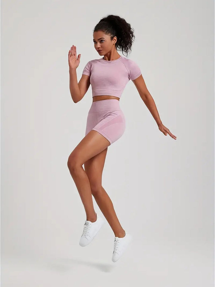 Women's Breathable High-Waist Gym Set | Cute Matching Workout Set for Fitness and Yoga-Women’s Activewear-Mykonostore-Light Pink-S-Mykonostore