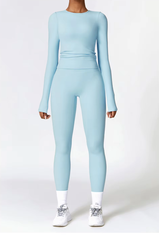 Women's Breathable Stretch Activewear Set | Trendy Comfortable Workout Clothes for Spring Summer-Women's Activewear-Mykonostore-Baby Blue-S-Mykonostore
