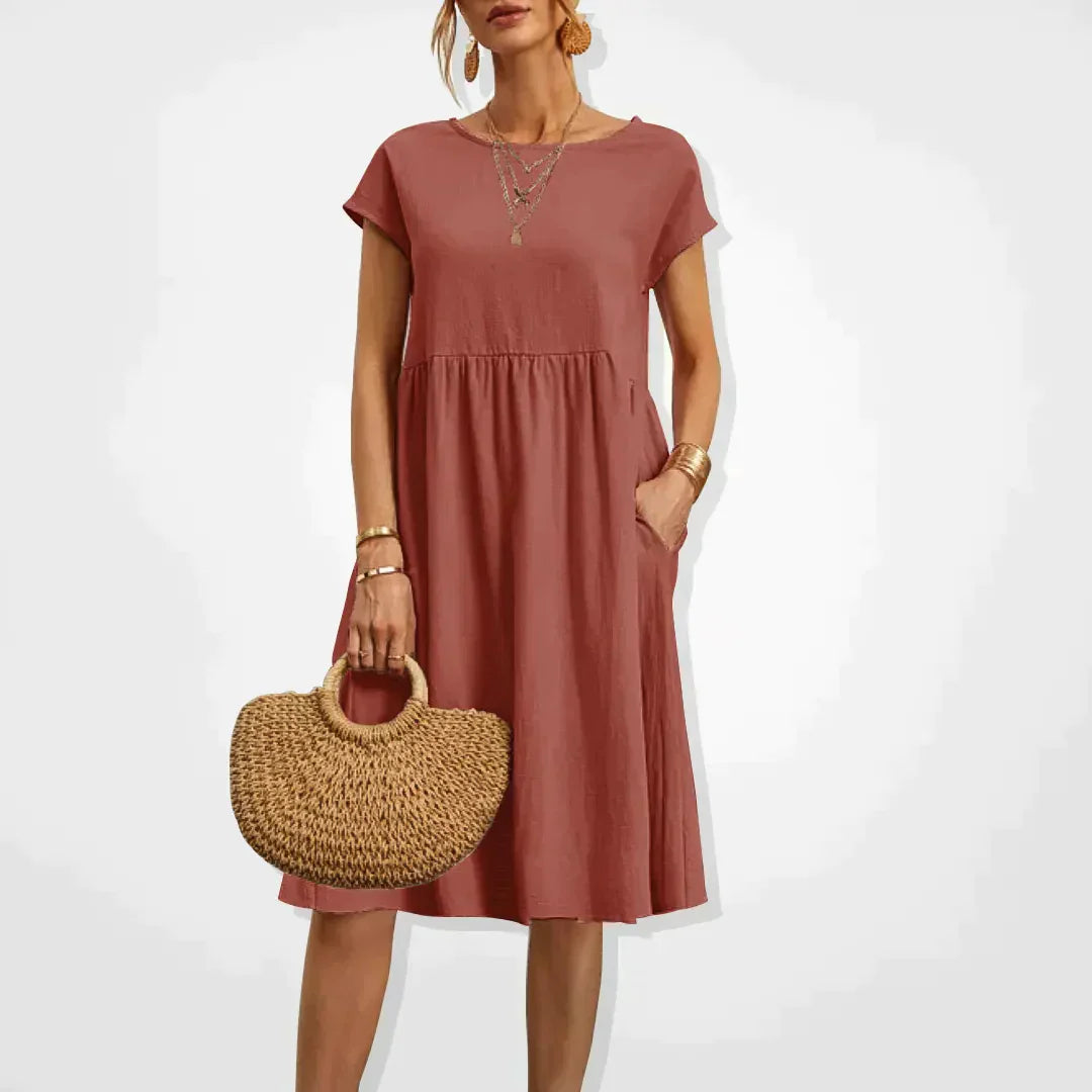 Women's Breathable Summer Dress | Elegant Loose-Fit Knee-Length Outfit-Mykonostore-Orange-S-Mykonostore