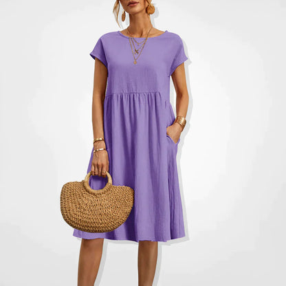 Women's Breathable Summer Dress | Elegant Loose-Fit Knee-Length Outfit-Mykonostore-Purple-S-Mykonostore