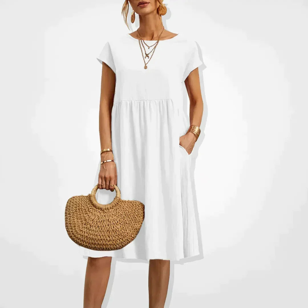 Women's Breathable Summer Dress | Elegant Loose-Fit Knee-Length Outfit-Mykonostore-Mykonostore